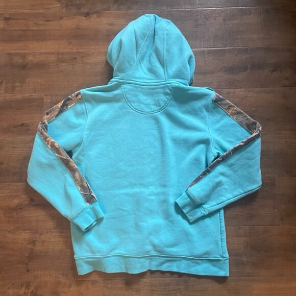 Legendary Whitetails Women’s Camo Trim Hoodie Size M – Turquoise Deer Logo Sweat - Picture 6 of 9